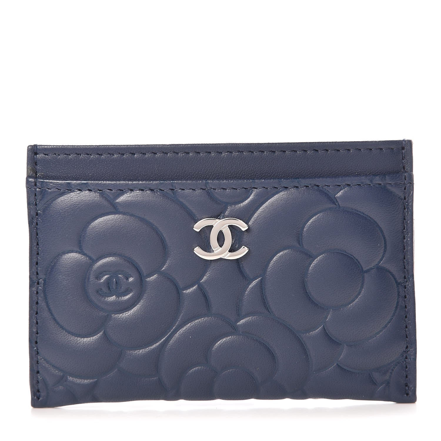 Chanel Lambskin Camellia Embossed Card Holder Blue 1 of 9