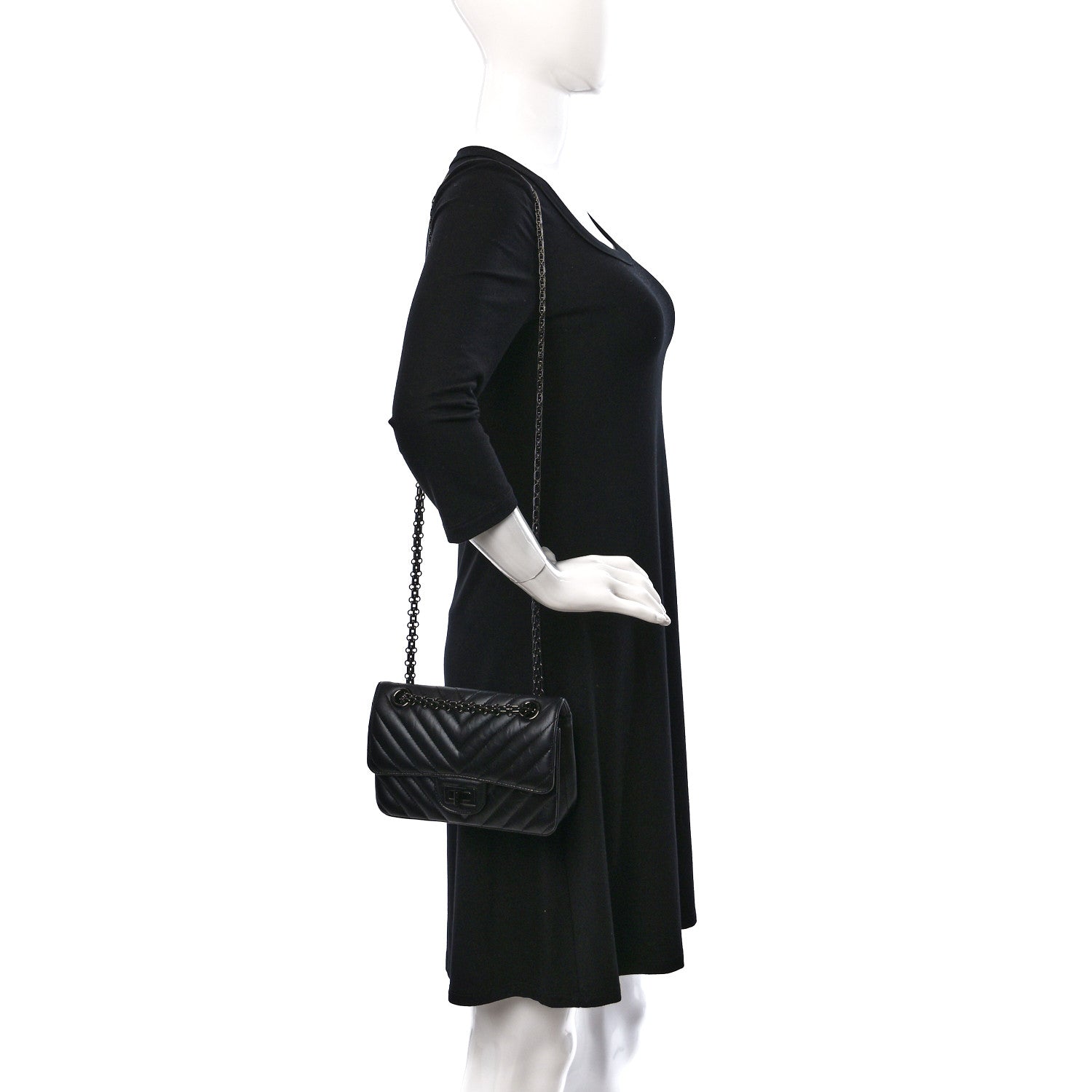 Chanel Aged Calfskin Chevron Quilted 2.55 Reissue Mini Flap So Black 2 of 9