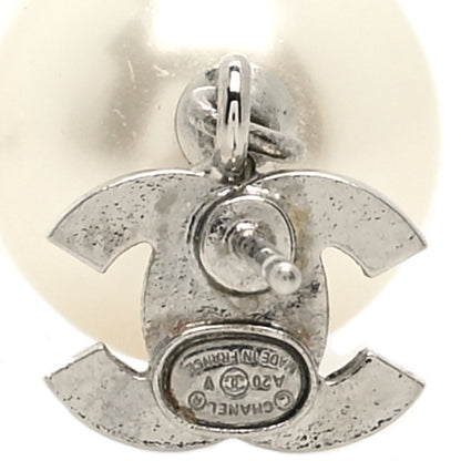Chanel Crystal Pearl CC Drop Earrings Silver Pearly White 3 of 3