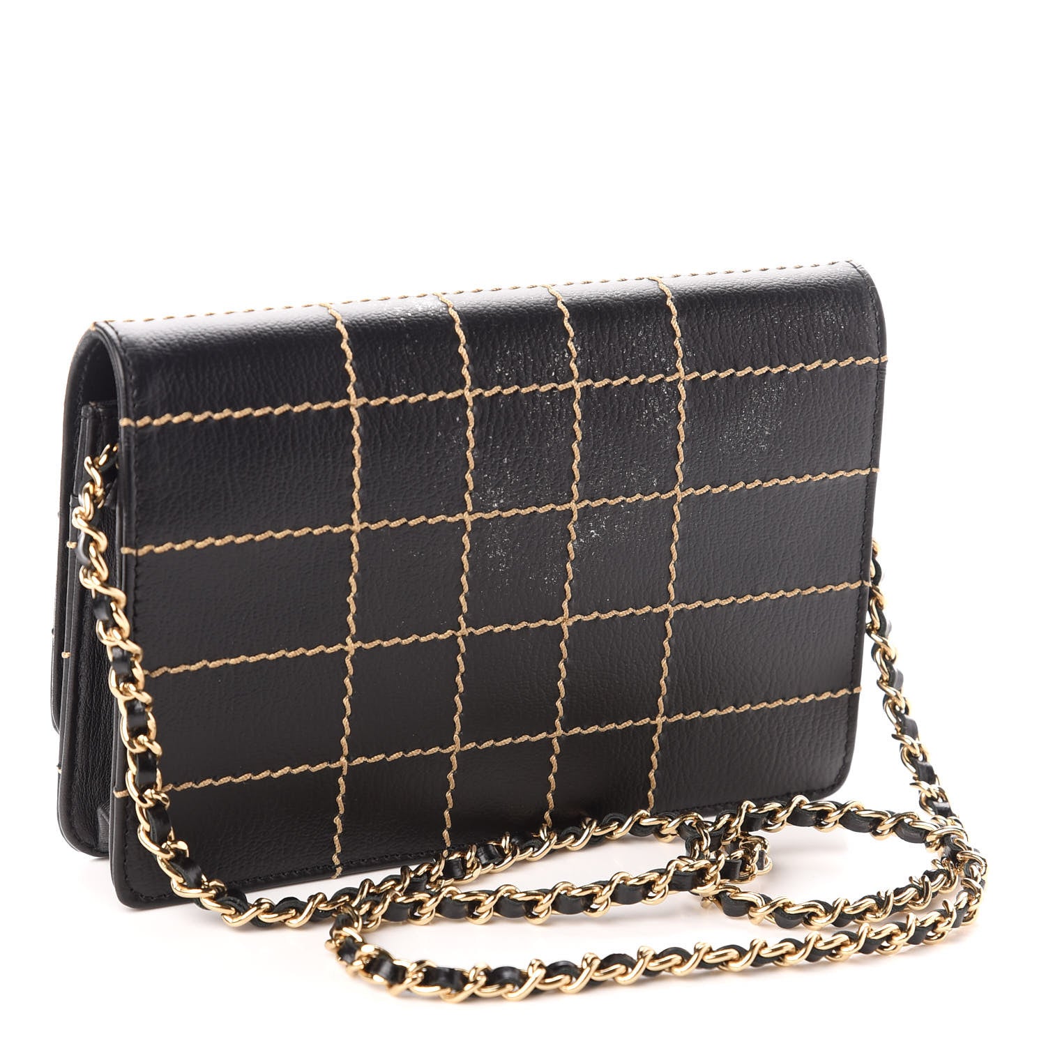 Chanel Calfskin Stitched Square Quilted Wallet On Chain WOC Black 3 of 9