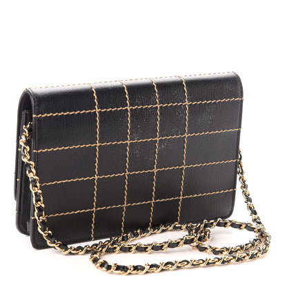 Chanel Calfskin Stitched Square Quilted Wallet On Chain WOC Black 3 of 9