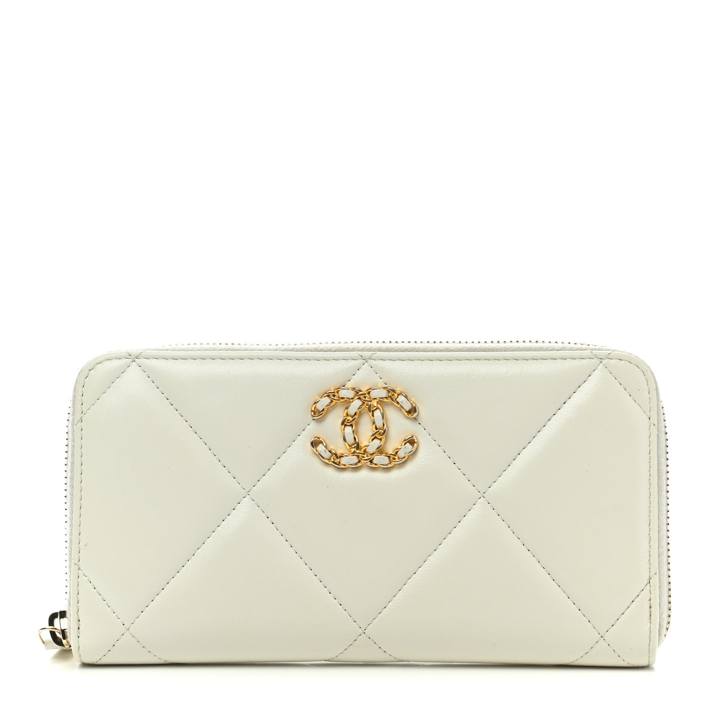 Shiny Goatskin Quilted 19 Long Zipped Around Wallet White