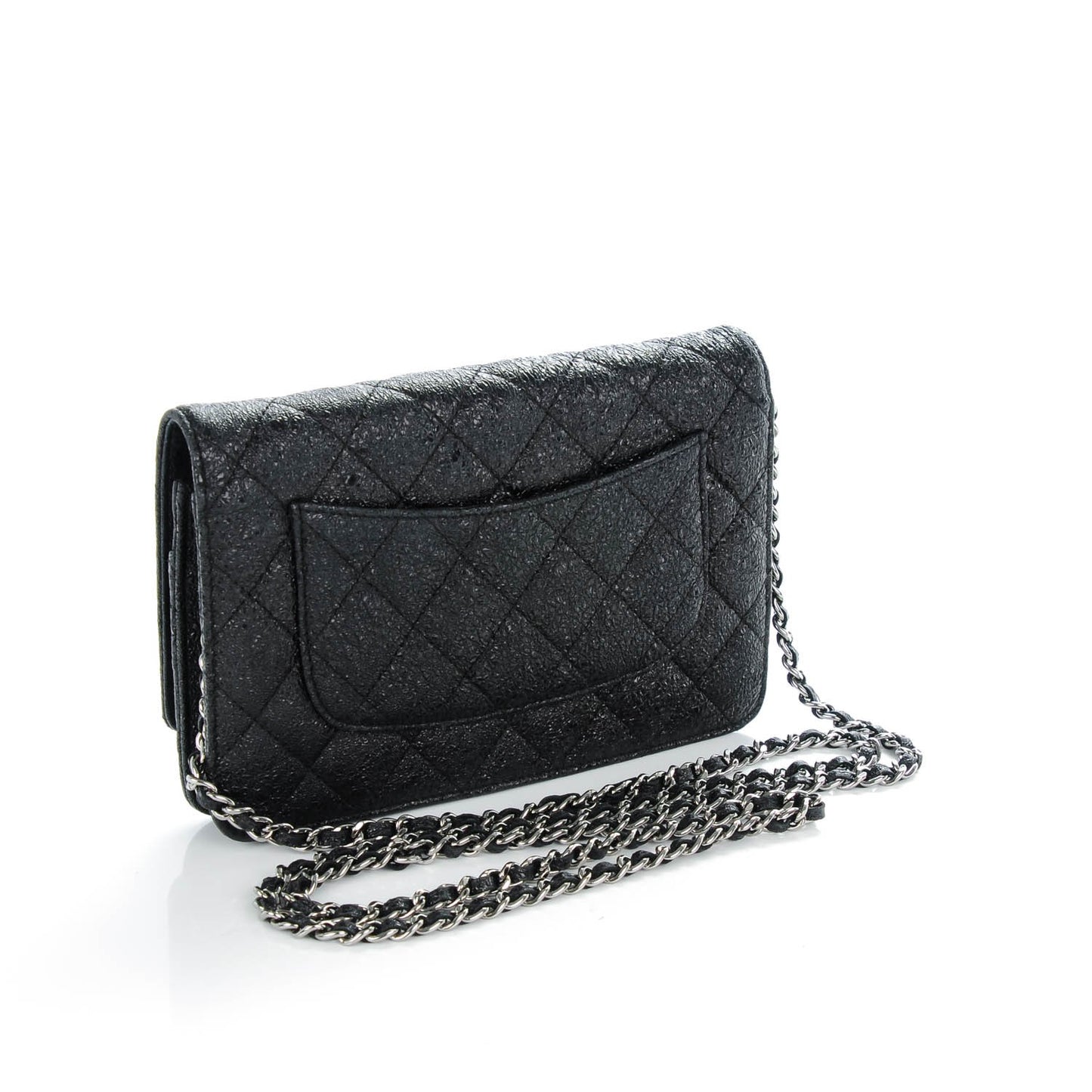 Crackled Calfskin Wallet On Chain WOC Black