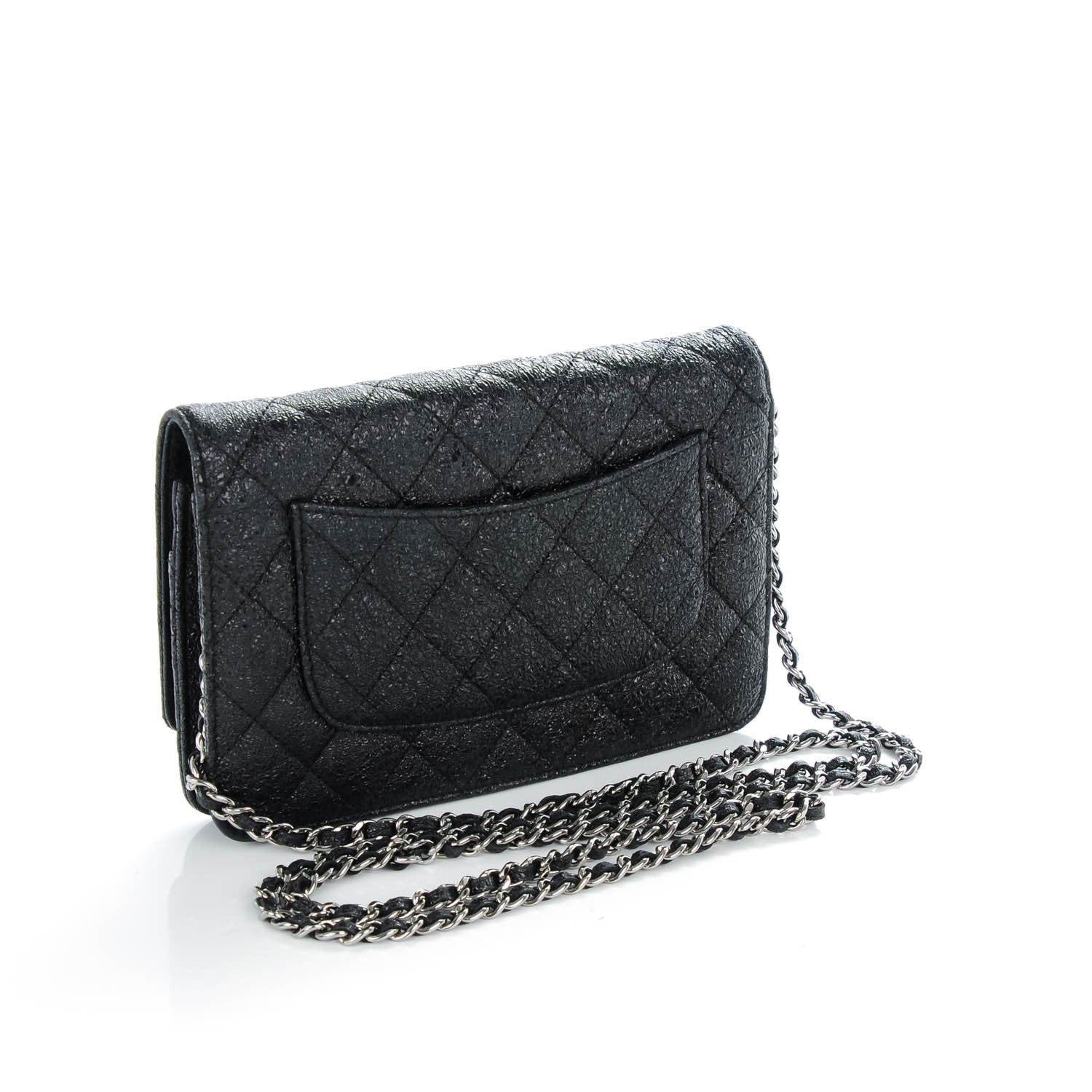 Chanel Crackled Calfskin Wallet On Chain WOC Black 3 of 6
