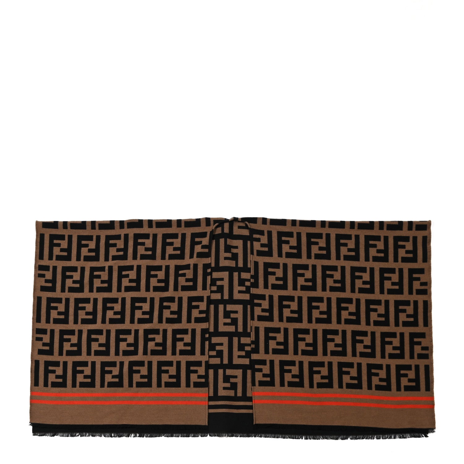 Fendi Wool Silk Macro FF Shawl Black Tobacco 1 of 4