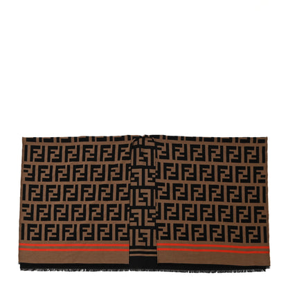 Fendi Wool Silk Macro FF Shawl Black Tobacco 1 of 4