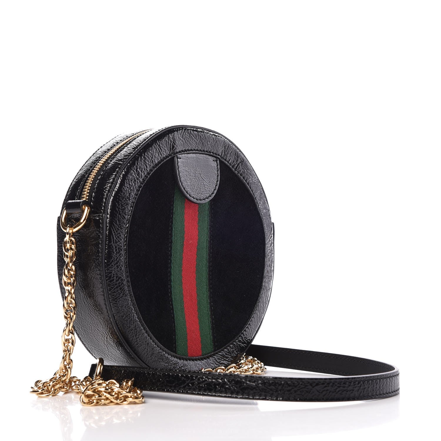Gucci Suede Patent Web Mini Ophidia Round Shoulder Bag Black 3 of 7