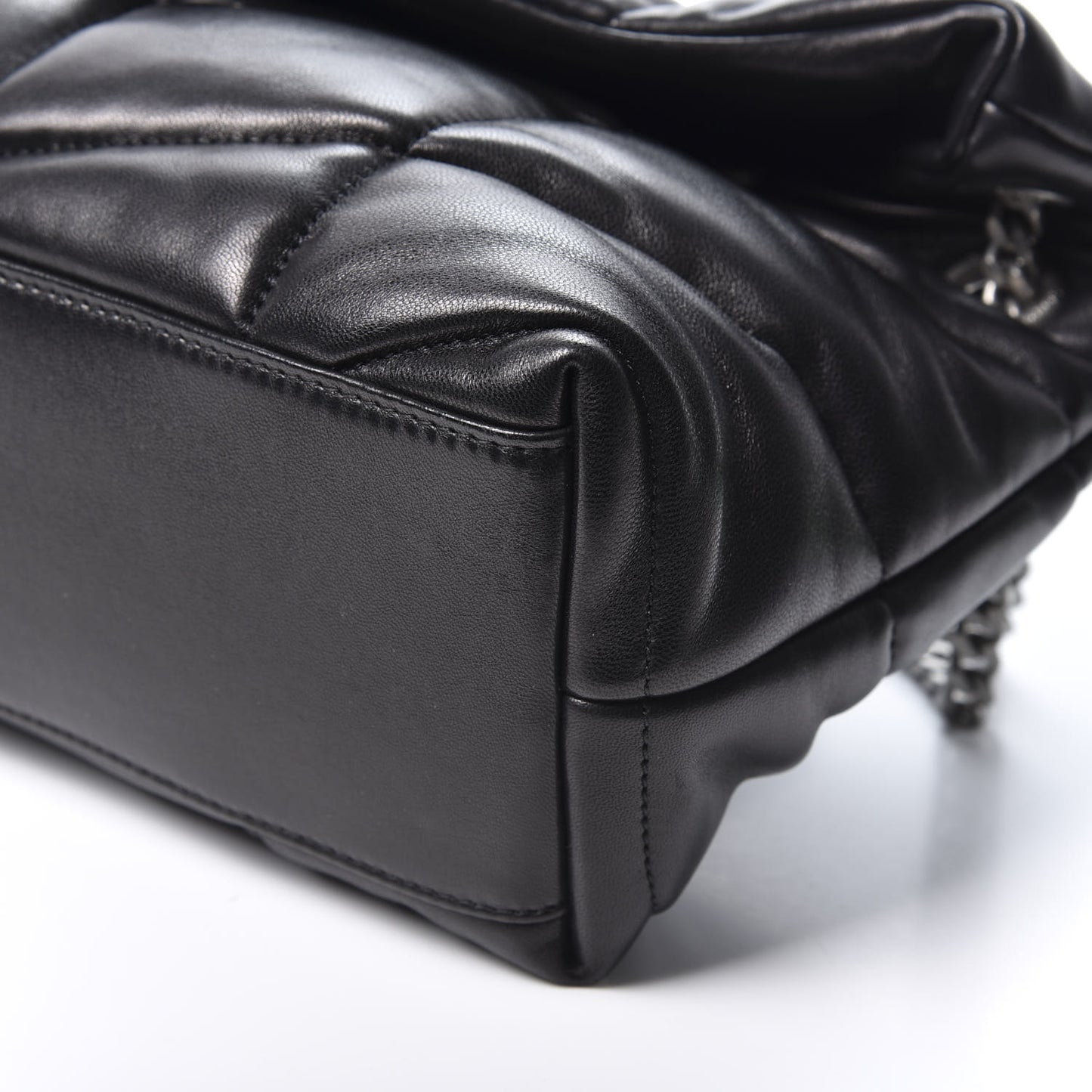 Lambskin Quilted Small Loulou Puffer Monogram Chain Satchel Black
