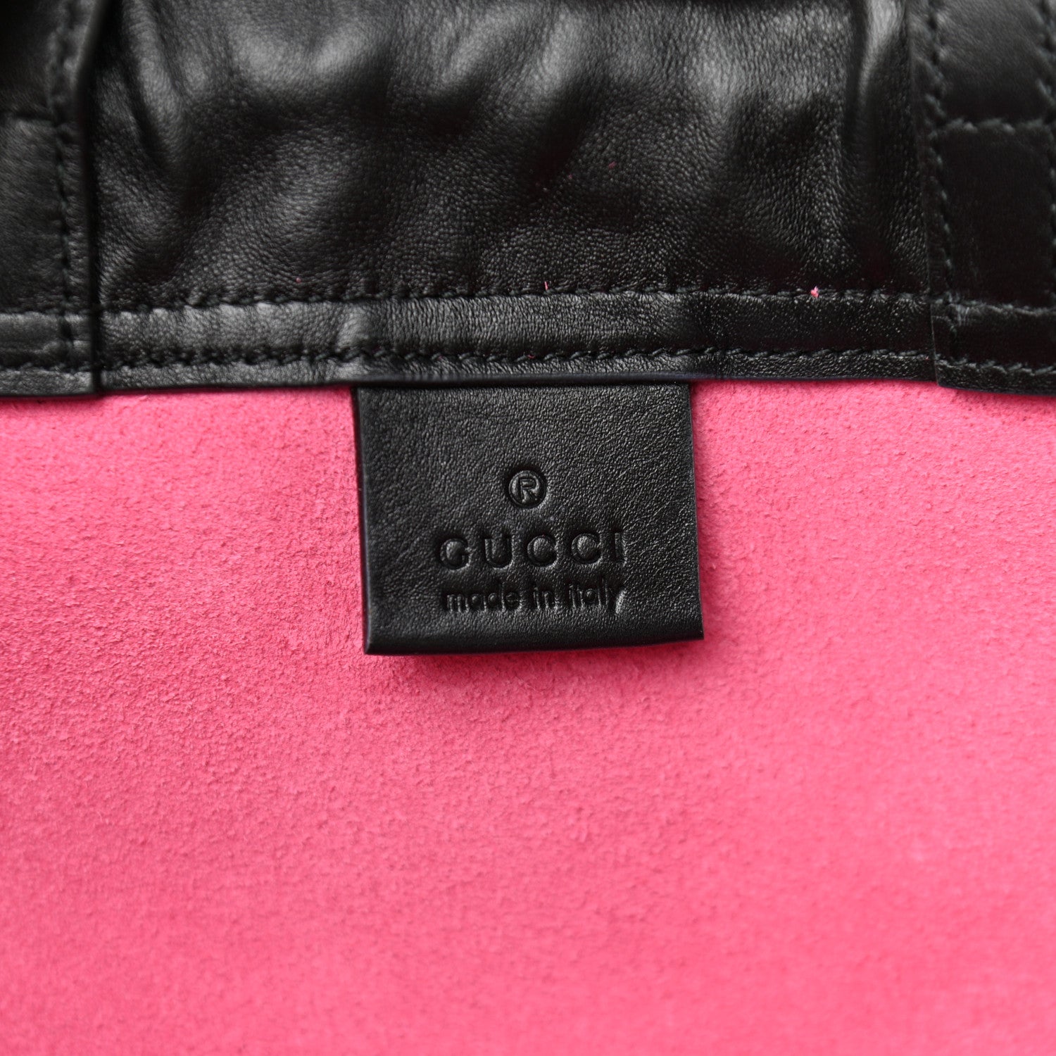 Gucci Grained Calfskin Logo Drawstring Backpack Box Pink Green Black 7 of 11