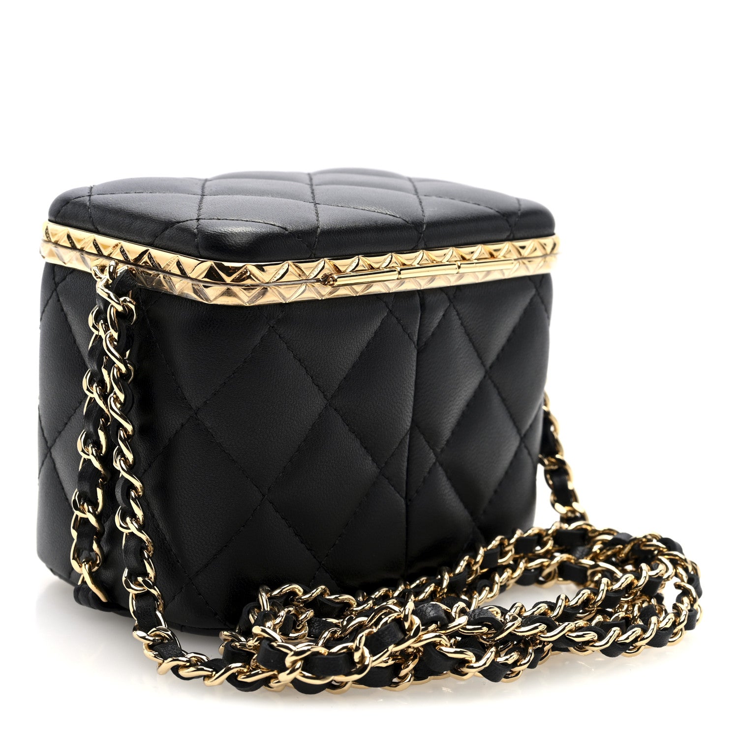 Chanel Metal Lambskin Quilted Small Vanity With Chain Black 4 of 11