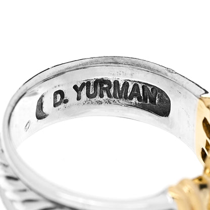 David Yurman Sterling Silver 18K Yellow Gold Diamond Buckle Cable Ring 54 6.75 5 of 5
