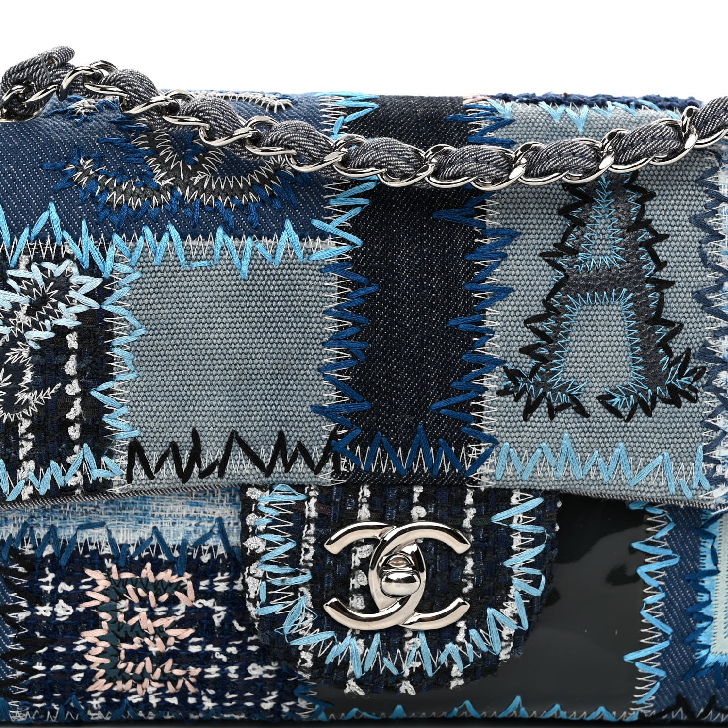 Chanel Denim Tweed Patchwork Medium Single Flap Blue 8 of 12