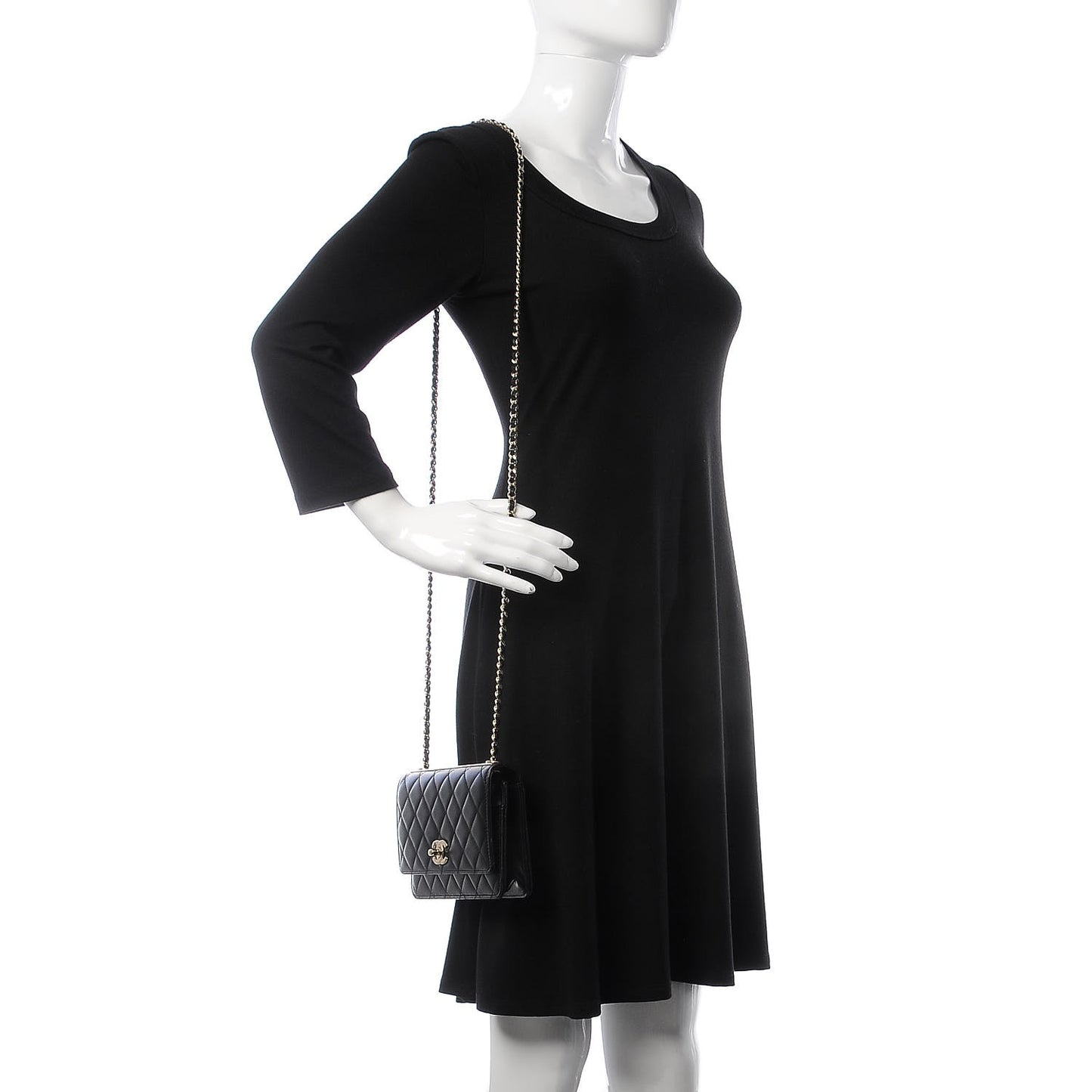 Lambskin Quilted Trendy CC Wallet On Chain WOC Black