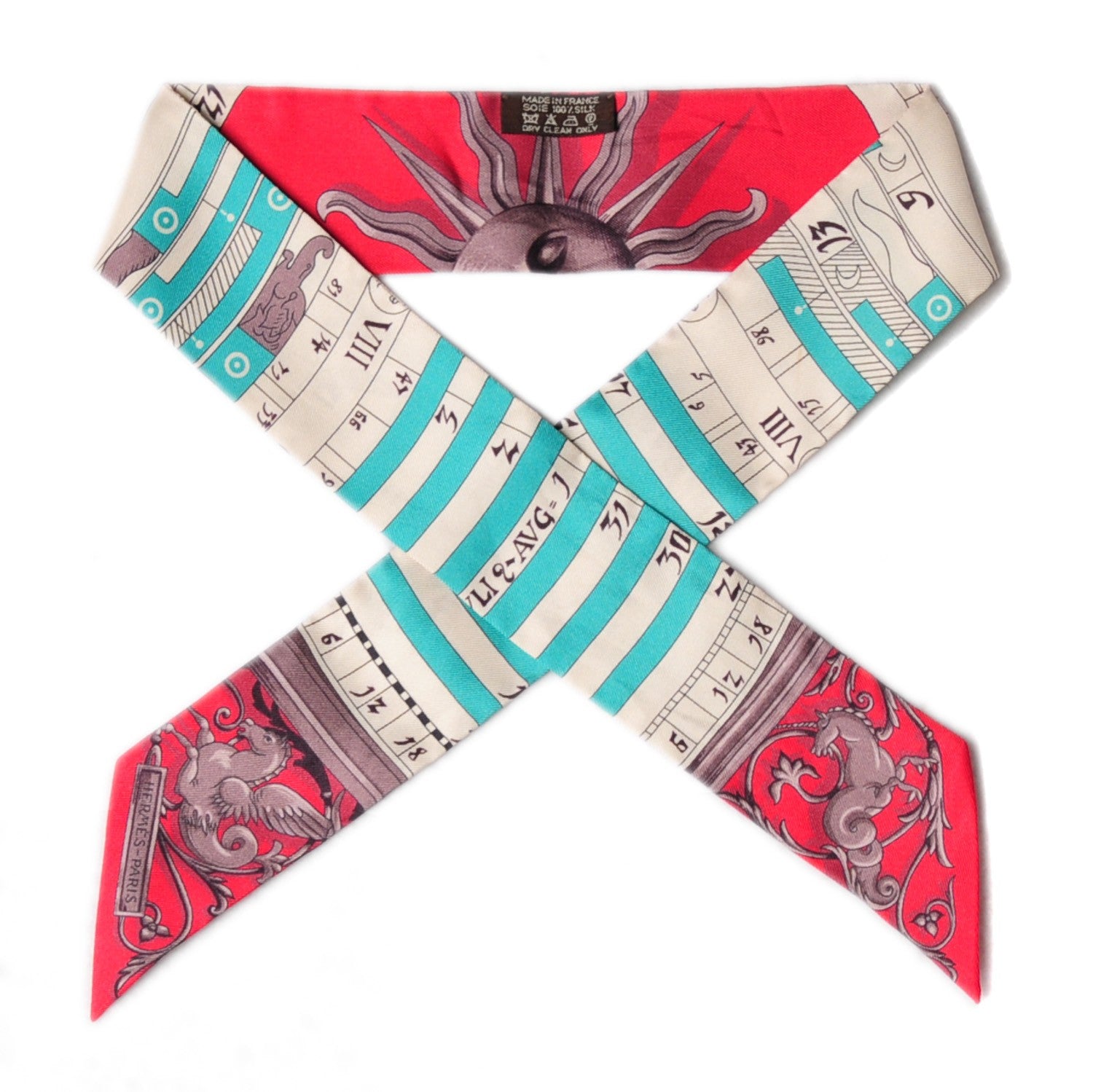Hermes Silk Astrologie Twilly Rouge Grey Vert 1 of 6