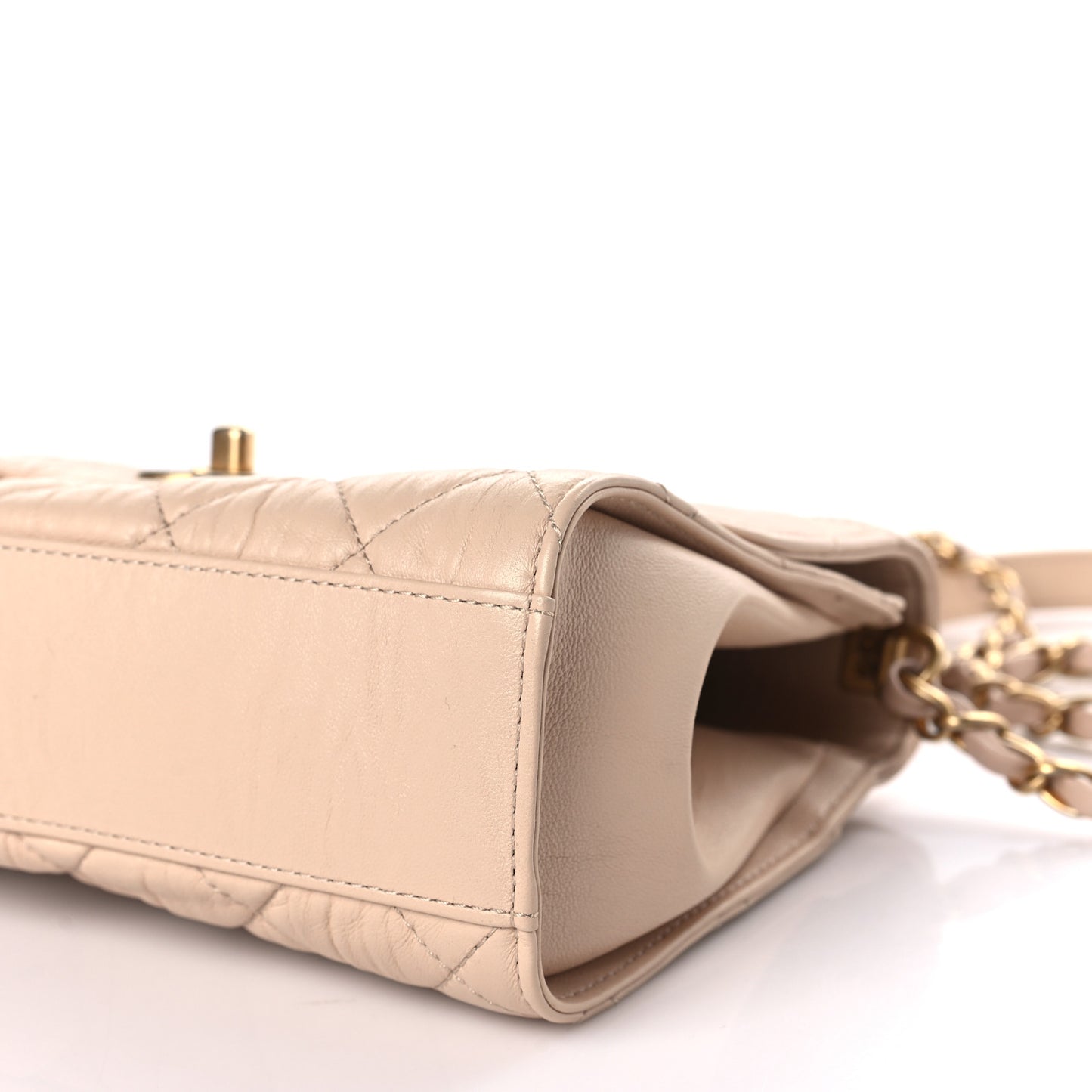 Crumpled Lambskin Quilted Small CC Links Top Handle Flap Beige