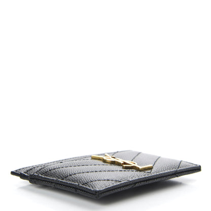 Saint Laurent Grain De Poudre Matelasse Chevron Monogram Credit Card Case Black 4 of 8