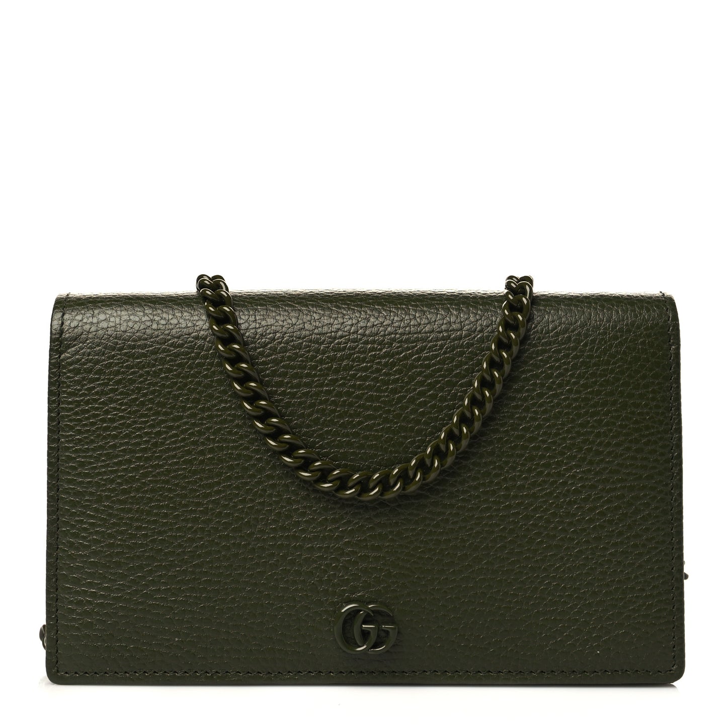 Dollar Calfskin Enamel Monochrome Mini GG Marmont Chain Wallet Military Wood