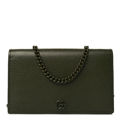 Gucci Dollar Calfskin Enamel Monochrome Mini GG Marmont Chain Wallet Military Wood 1 of 6