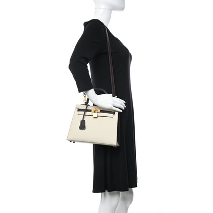 Hermes Epsom Bi-Color Horseshoe Kelly Sellier 25 Craie Black Rose Azalea 2 of 11