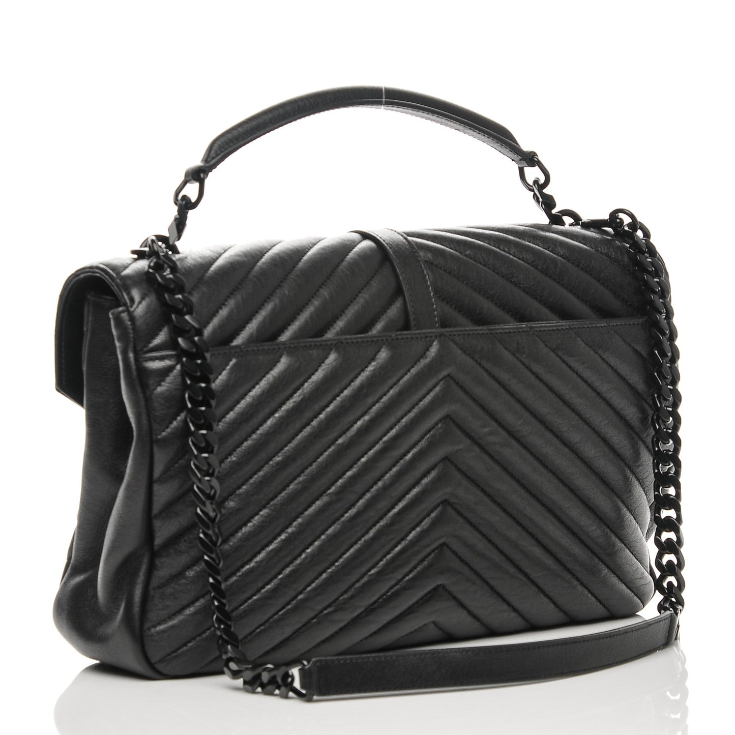 Sheepskin Matelasse Chevron Monogram Monochrome Large College Satchel Black