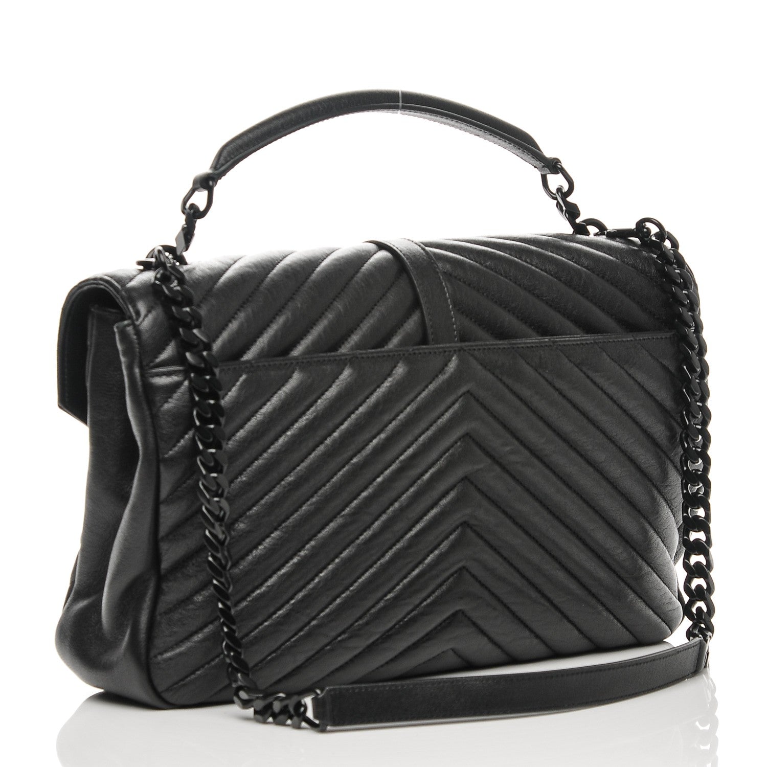 Saint Laurent Sheepskin Matelasse Chevron Monogram Monochrome Large College Satchel Black 3 of 6