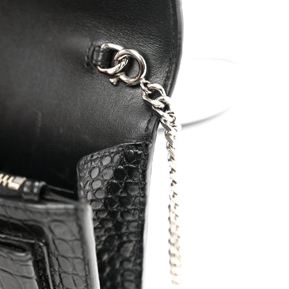 Saint Laurent Calfskin Crocodile Embossed Monogram Sunset Top Handle Chain Wallet Black 10 of 12