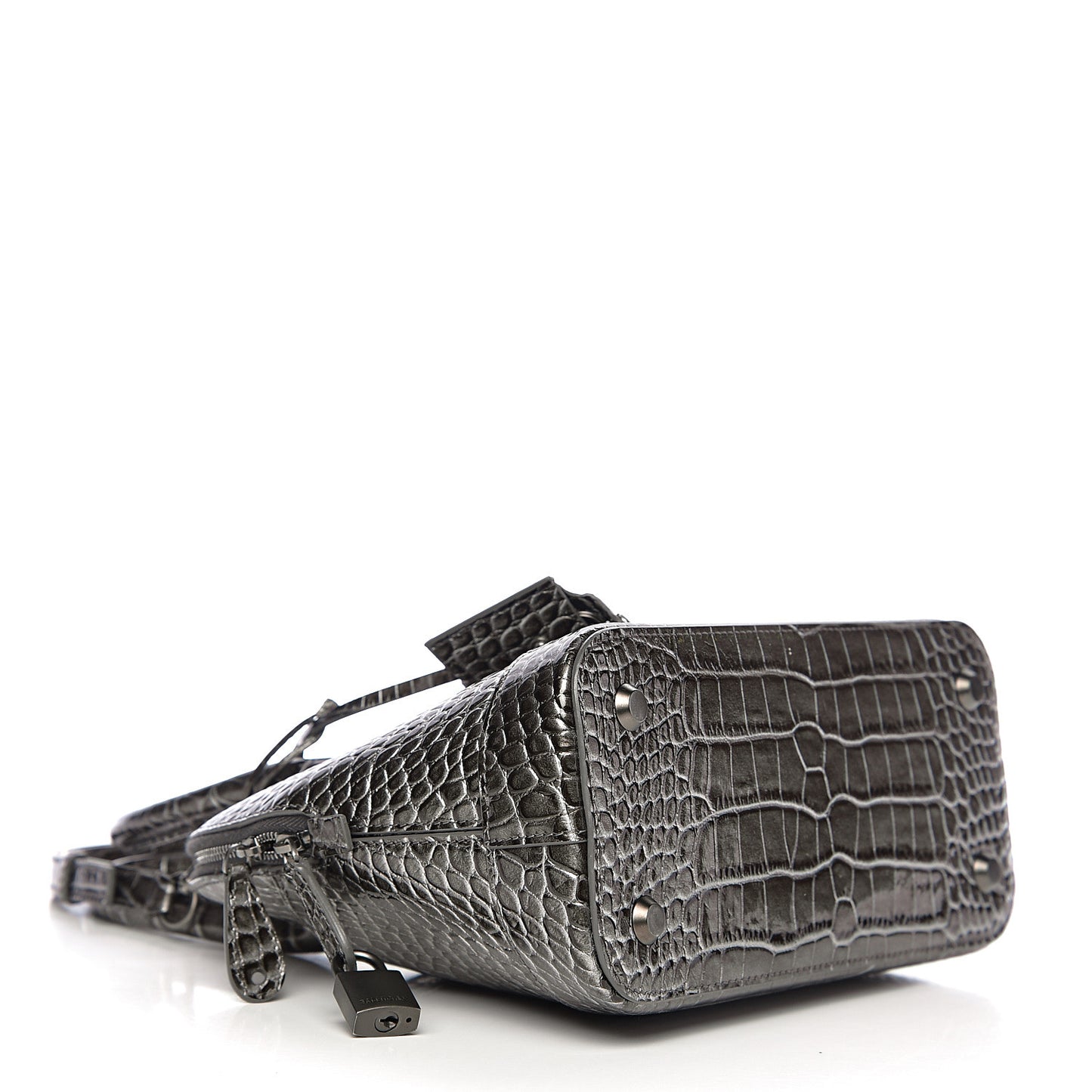 Metallic Calfskin Crocodile Embossed S Ville Top Handle Bag Grey
