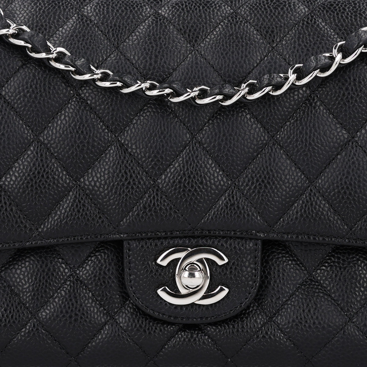 Caviar Quilted Medium Double Flap Black