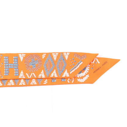 Hermes Silk Kelly En Perles Twilly Orange Bleu Gris Perle 2 of 4