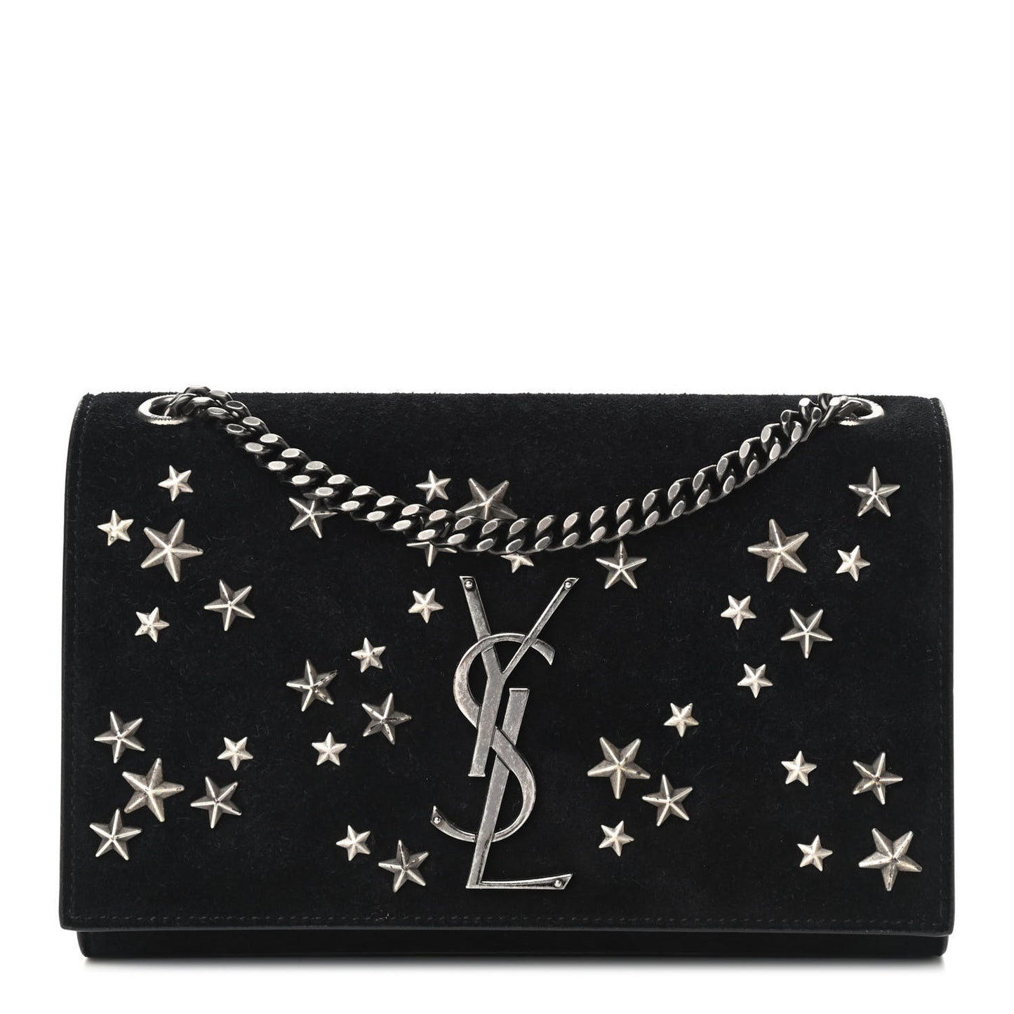 Suede Star Studded Monogram Small Kate Satchel Black