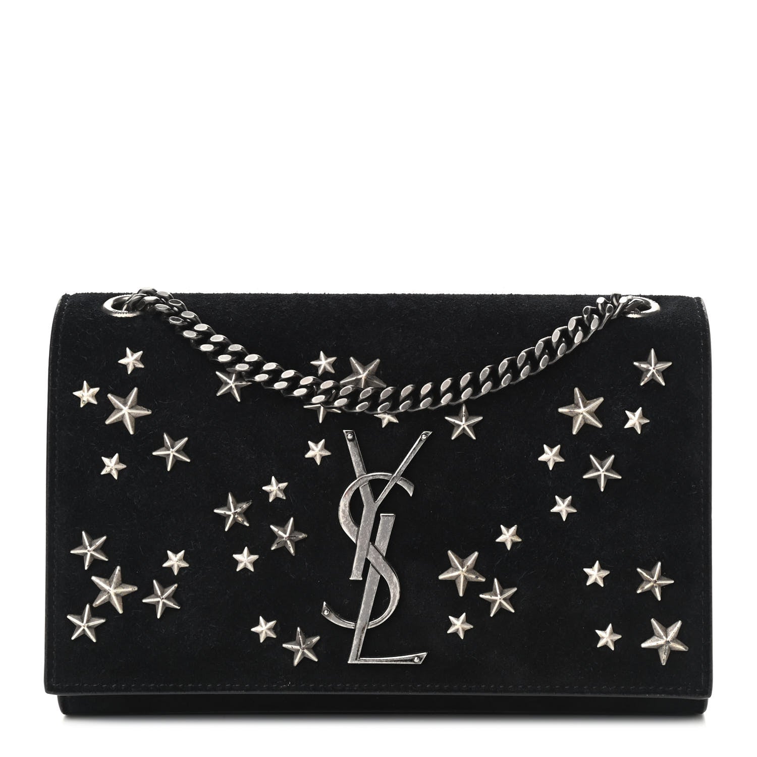Saint Laurent Suede Star Studded Monogram Small Kate Satchel Black 1 of 8