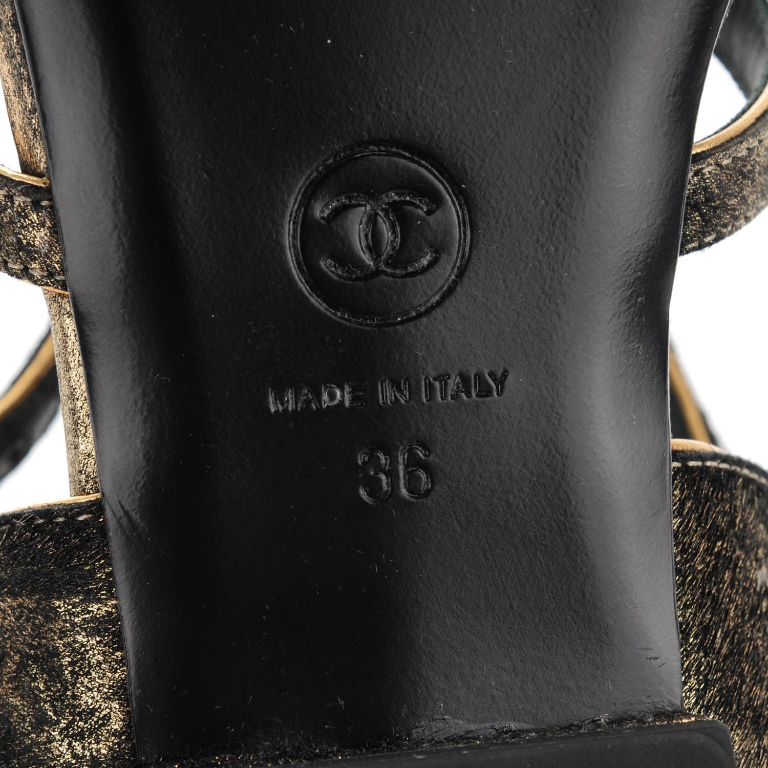 Chanel Metallic Calfskin Leopard Print Pony Hair CC Sandals 36 Gold Brown Black 7 of 7