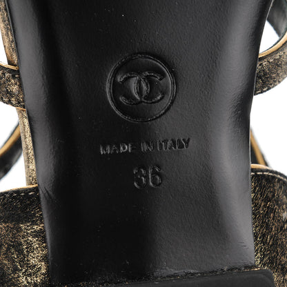 Chanel Metallic Calfskin Leopard Print Pony Hair CC Sandals 36 Gold Brown Black 7 of 7