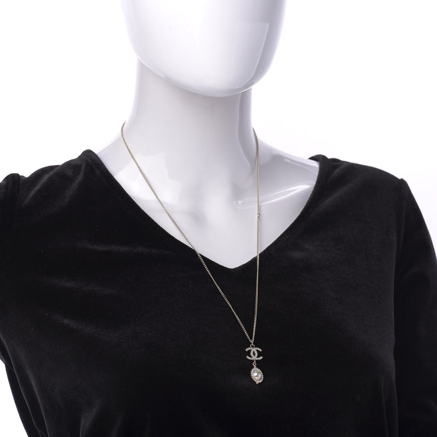 Crystal Pearl CC Lace Camellia Necklace Gold