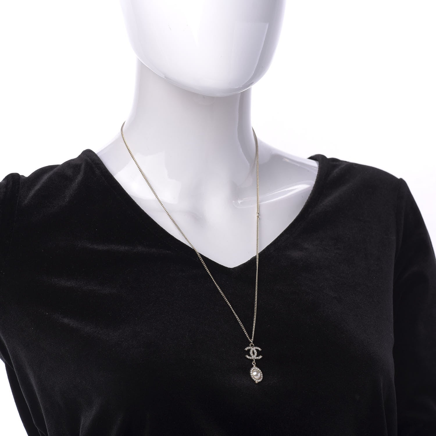 Chanel Crystal Pearl CC Lace Camellia Necklace Gold 2 of 8