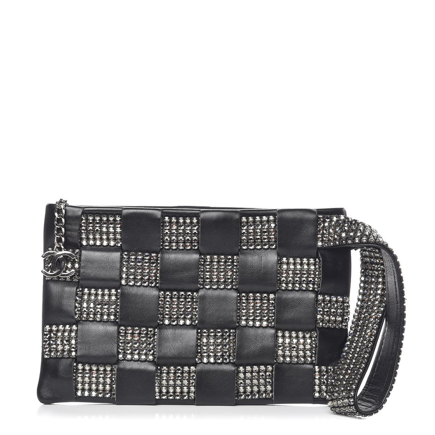 Lambskin Crystal Wristlet Black