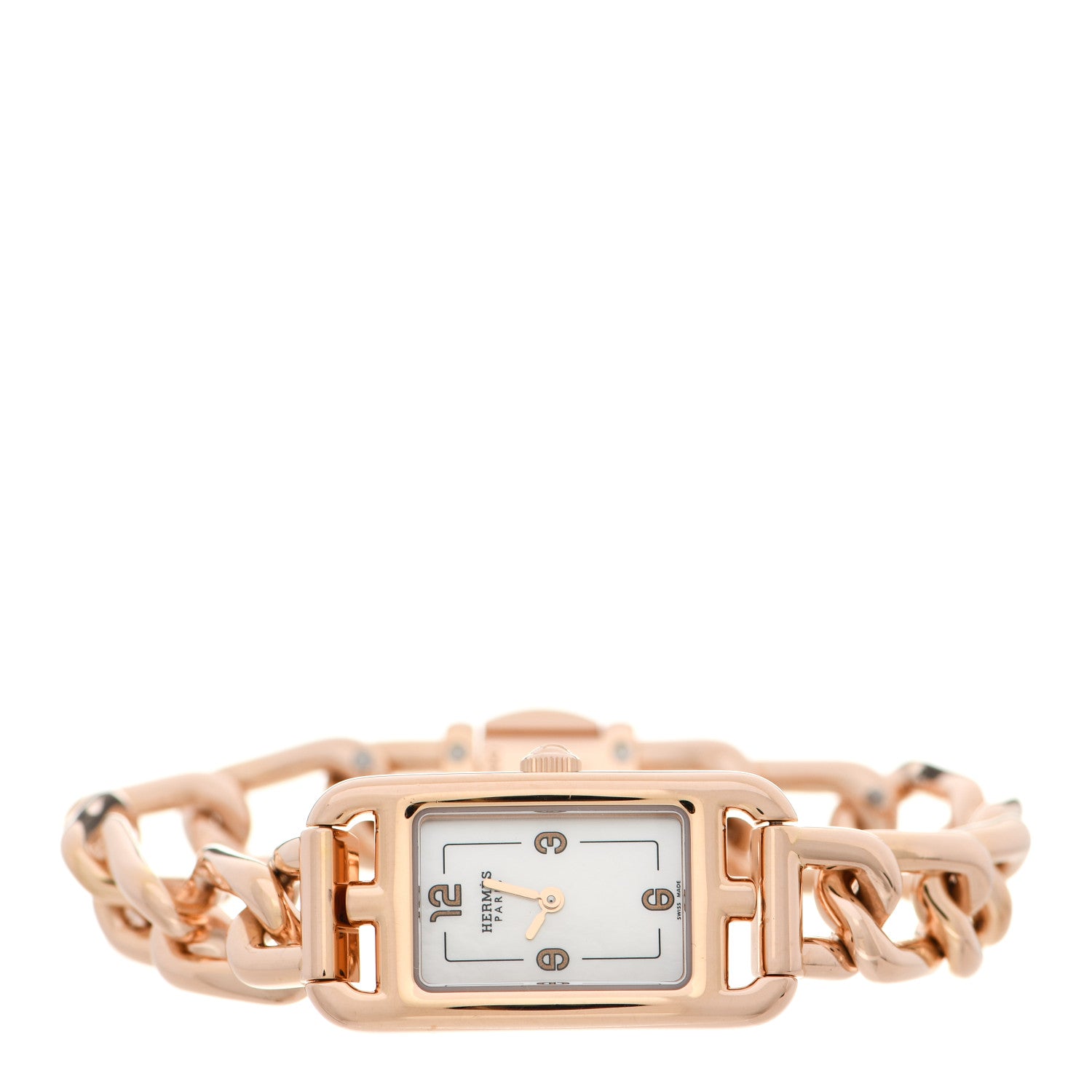 Hermes 18K Rose Gold Mother of Pearl 17mm Nantucket Quartz Watch 2 of 5