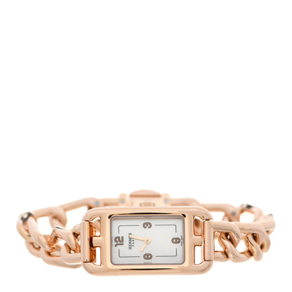 Hermes 18K Rose Gold Mother of Pearl 17mm Nantucket Quartz Watch 2 of 5