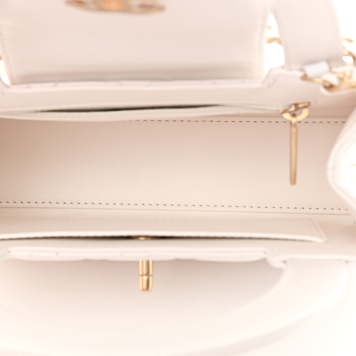 Shiny Aged Calfskin Quilted Nano Kelly Shopper White