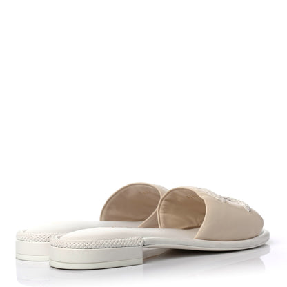 Chanel Lambskin CC Mules 38.5 Light Beige White 3 of 4