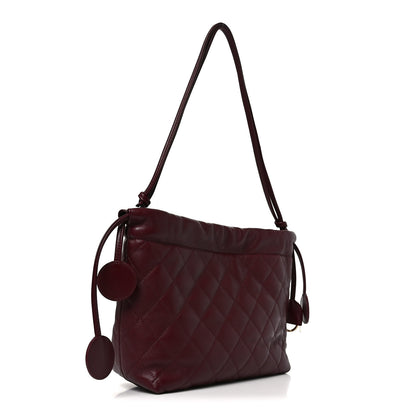Chanel Lambskin Quilted Drawstring Clutch With Strap Dark Burgundy 2 of 9
