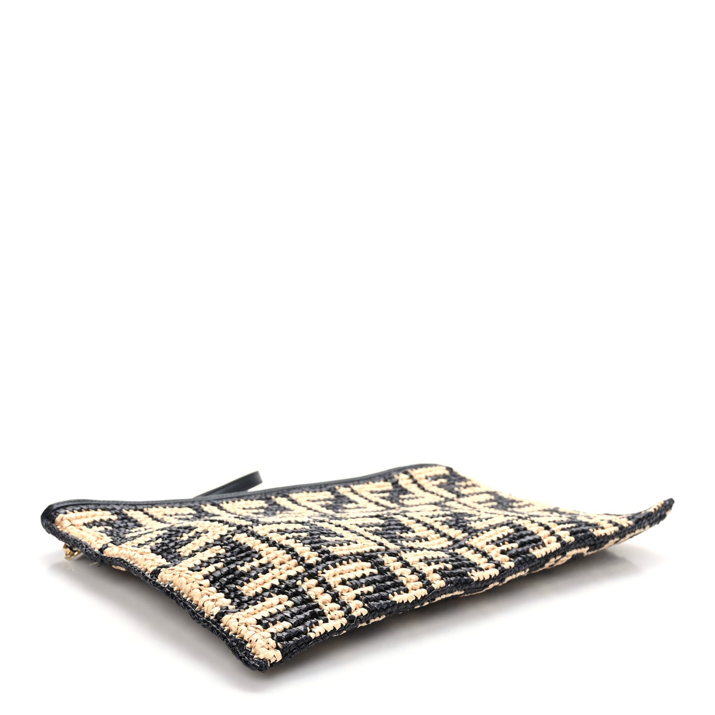 Raffia FF 1974 Large Flat Pouch Black Natural