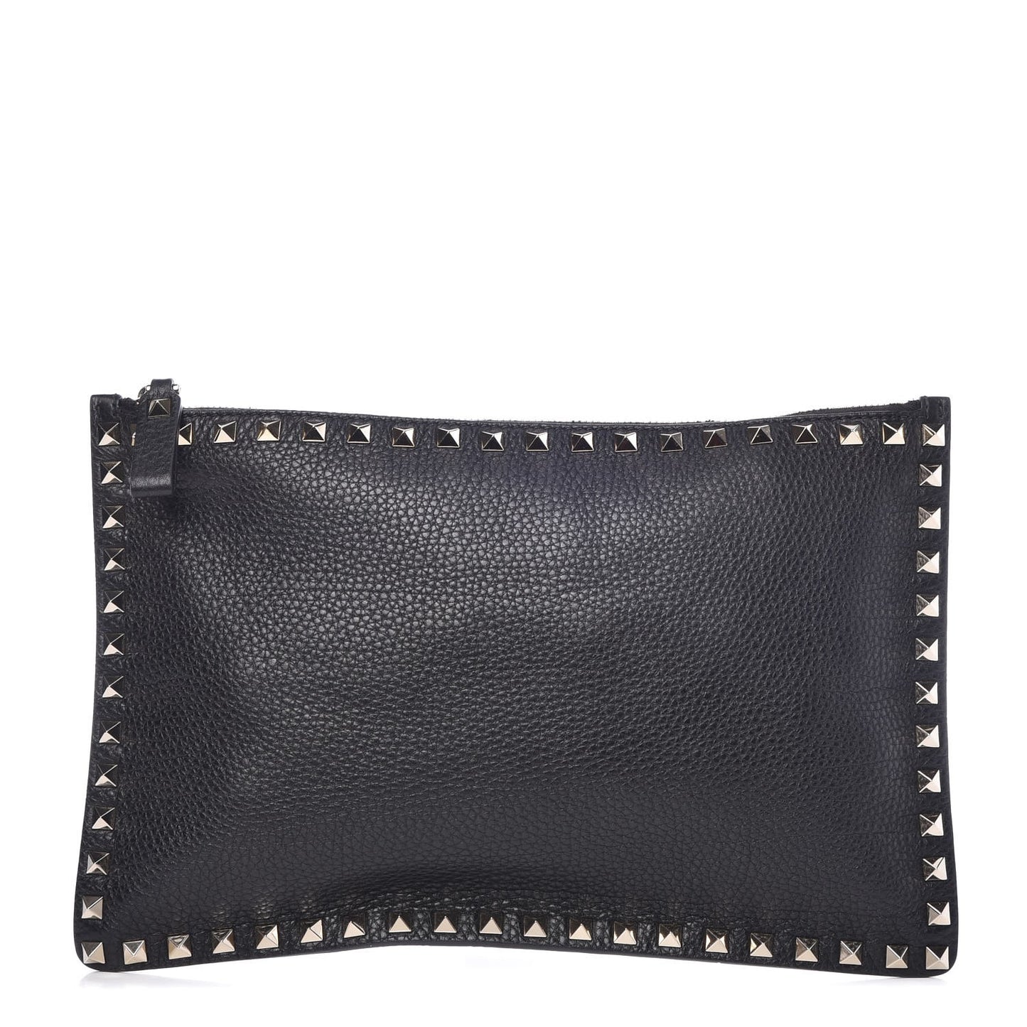 Pebbled Calfskin Large Rockstud Zip Pouch Black