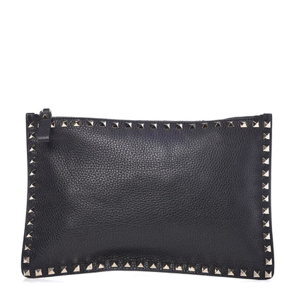 Valentino Garavani Pebbled Calfskin Large Rockstud Zip Pouch Black 1 of 7