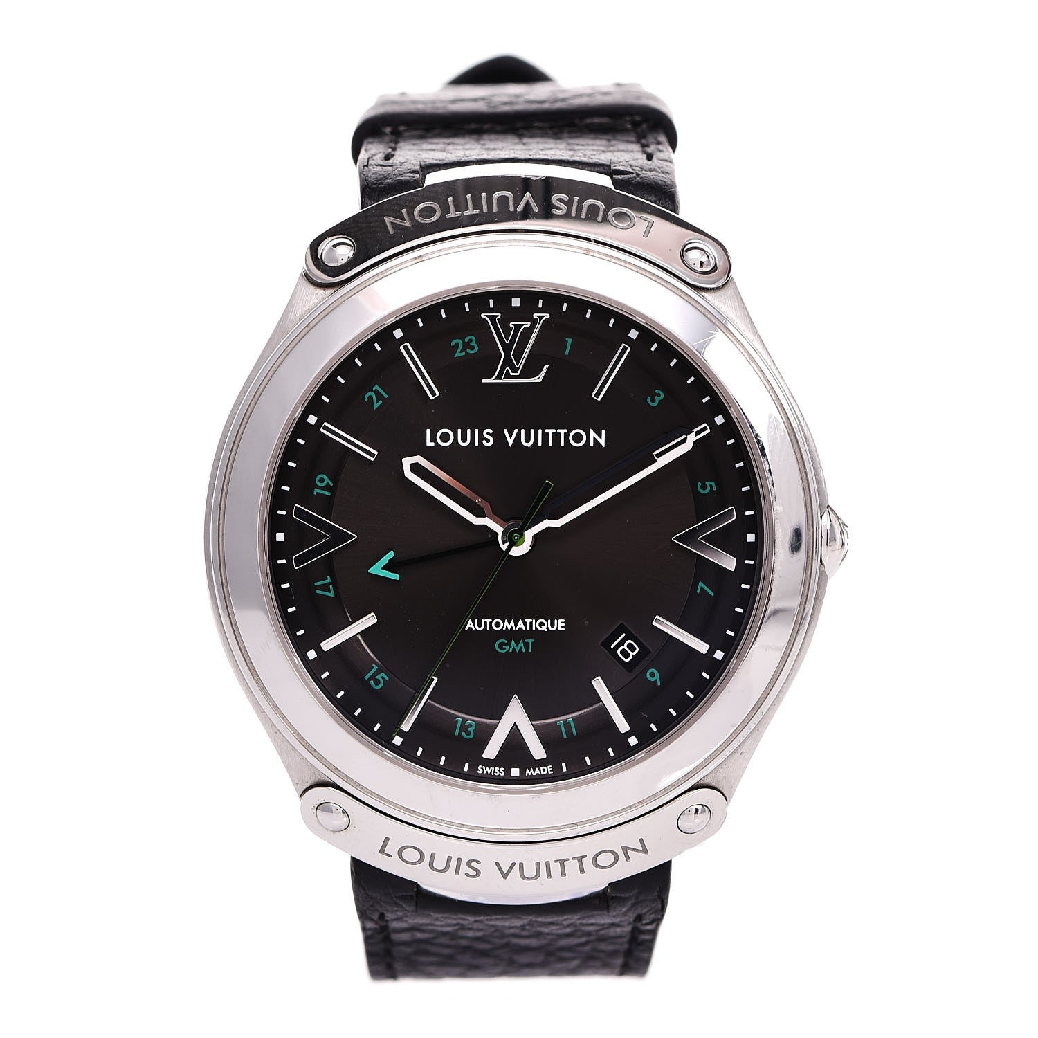 Louis Vuitton Stainless Steel Calfskin 40mm Fifty-Five GMT Automatic Watch Black 1 of 10