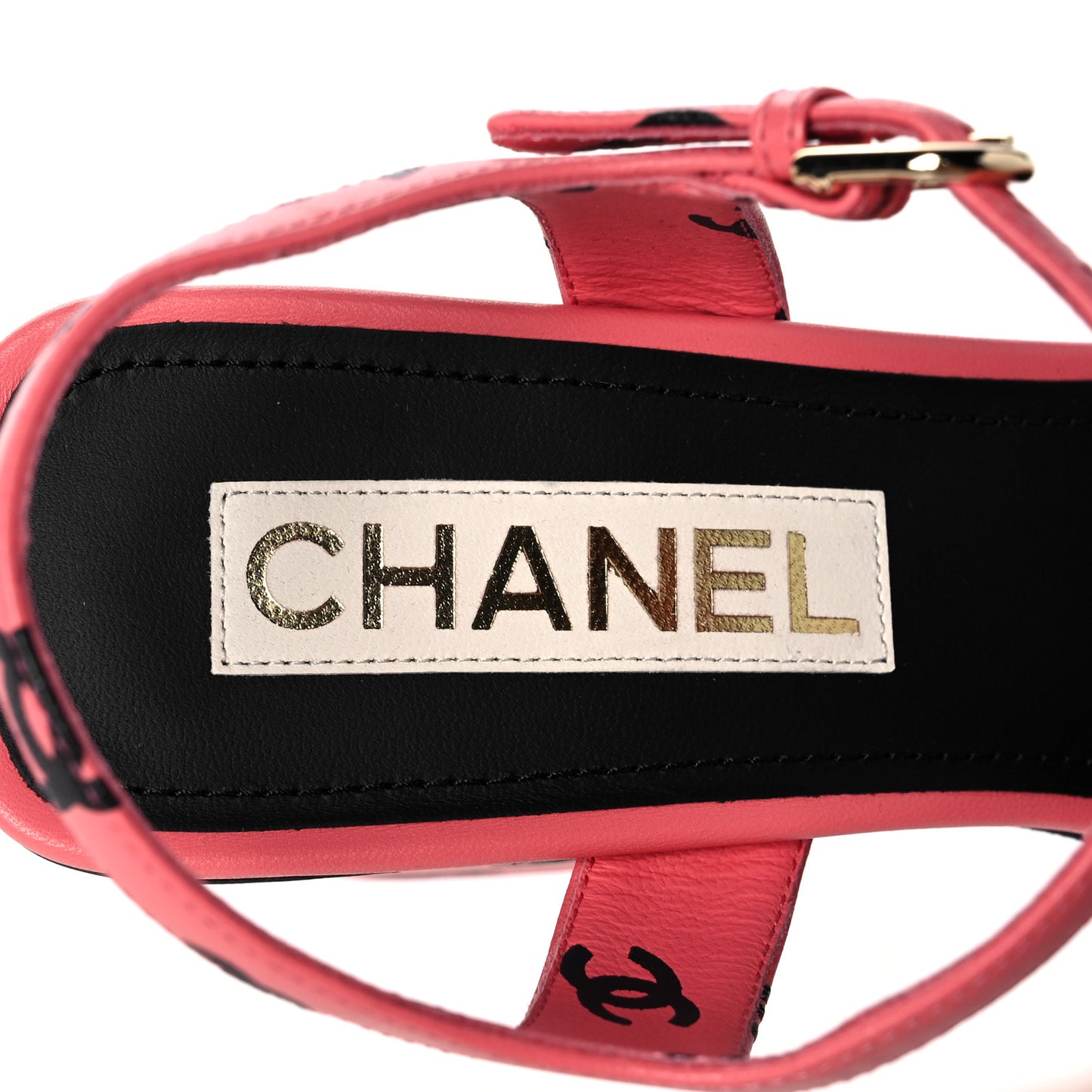 Lambskin Printed CC Sandals 40.5 Pink Black