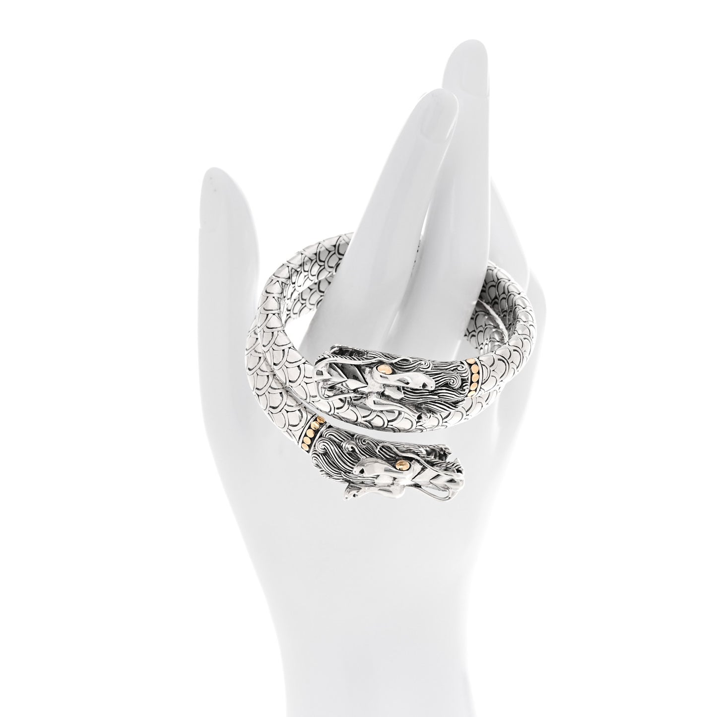 Sterling Silver 18K Yellow Gold Naga Dragon Triple Wrap Bracelet