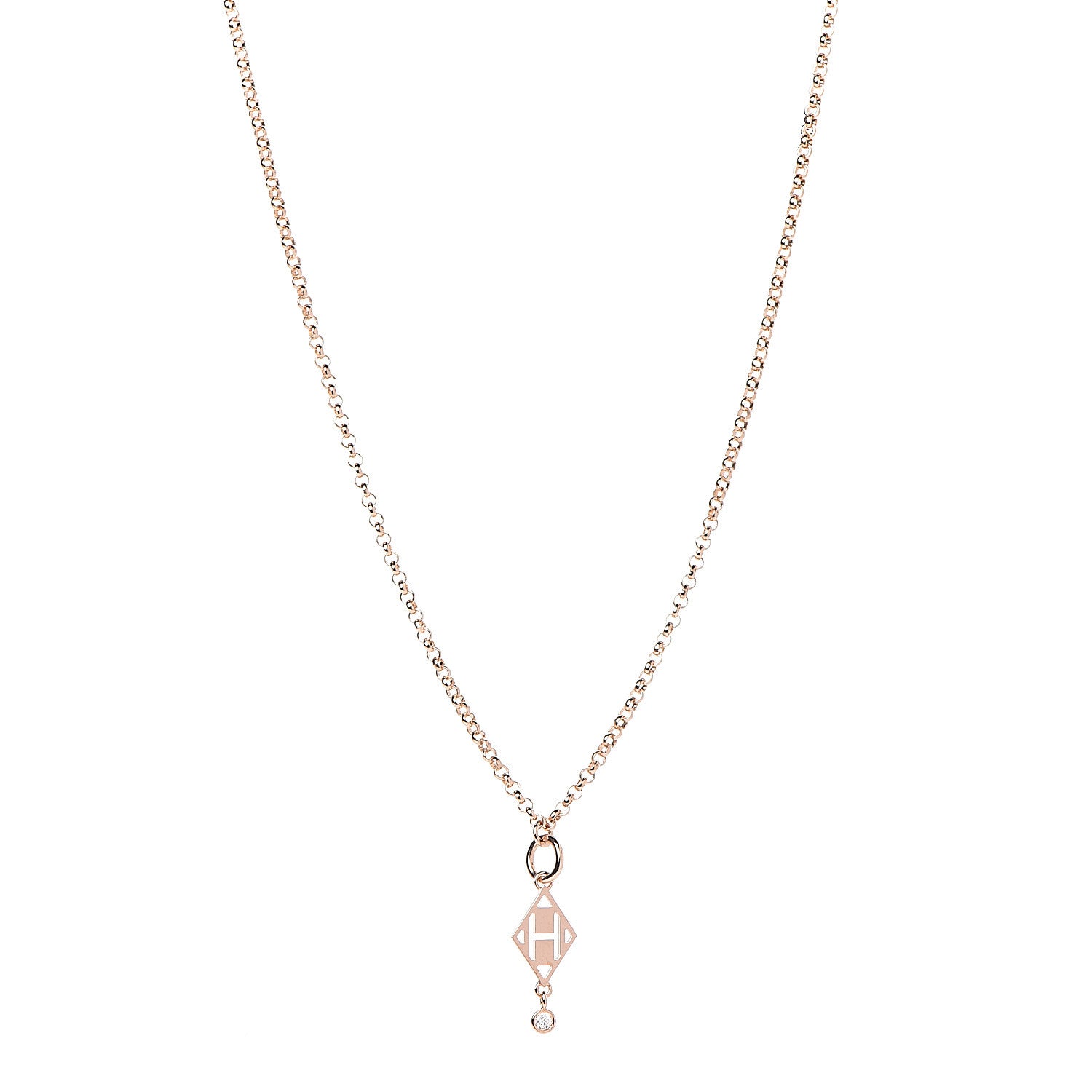 Hermes 18K Rose Gold Diamond Gambade Pendant Necklace 1 of 8