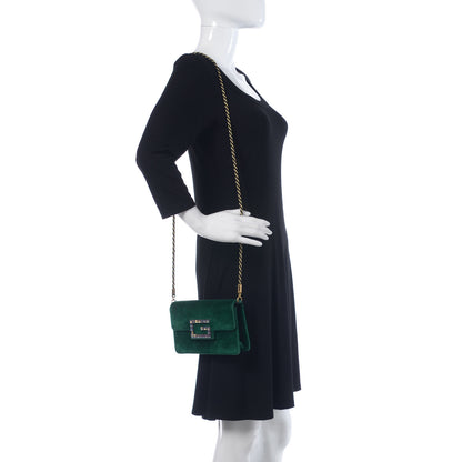 Gucci Velvet Crystal Square G Shoulder Bag Green 2 of 9