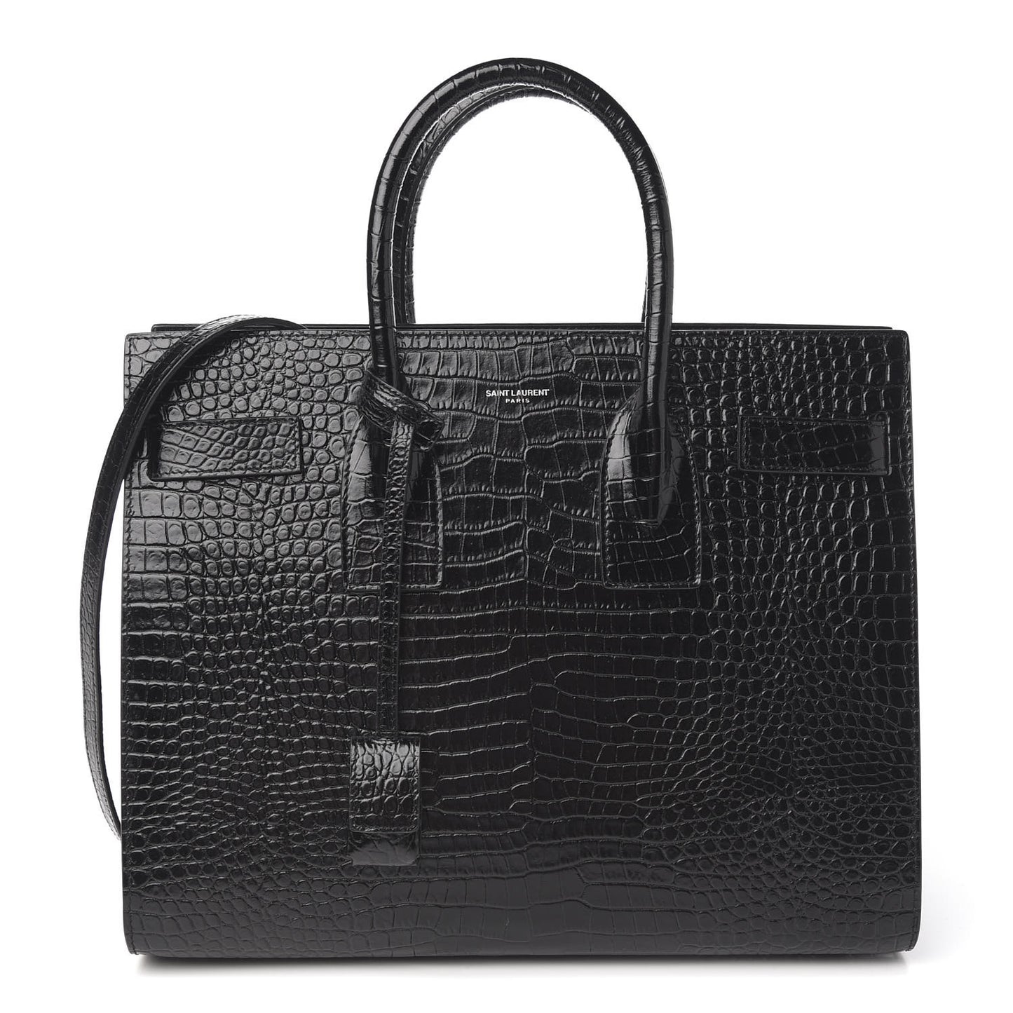 Calfskin Crocodile Embossed Small Sac de Jour Black